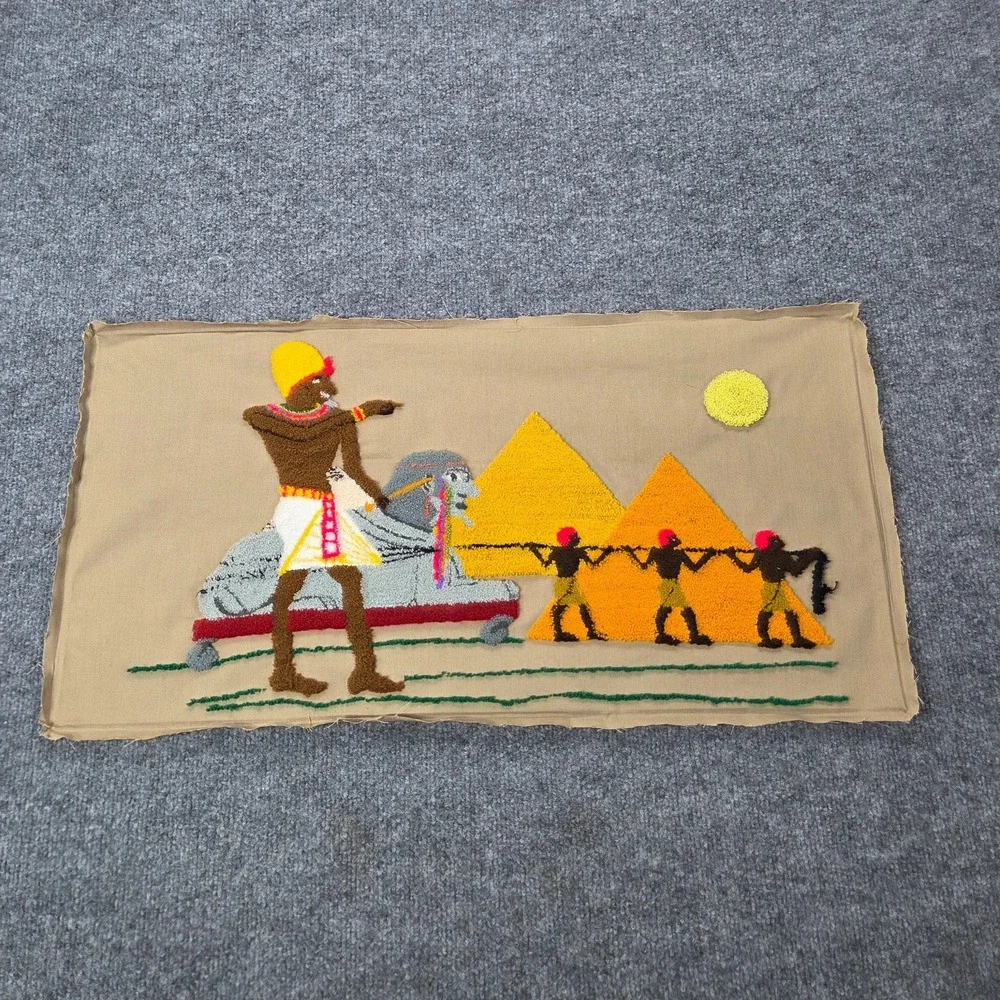 Vtg Hand Sewn Egypt Egyptian Appliqué Wall Hanging Tapestry Crewel Art 14